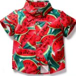 Boys Hawaiian Polo Shirt Red Polyester Cotton-0